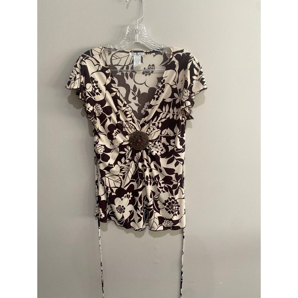 Floral Pattern Brown and Cream Top